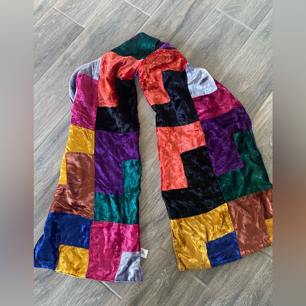 Oscar de la Renta Multicolor Velvet Scarf 62” long 🟫⬛️🟥🟧🟩